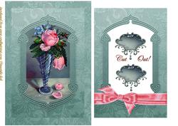 Antique Rose in Crystal Vase in Old Vintage Bleu Frame