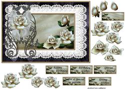 Beautiful Romantic Antique Roses in Lace Frame