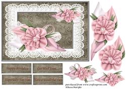 Grey and Pink Corsage in Lace Frame