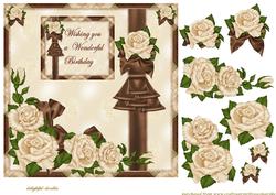 Ivory Roses with Brown Bow