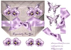 Box Card Lilac Pansys and Butterflies