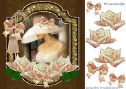 Vintage Lady in Antique Frame with Roses