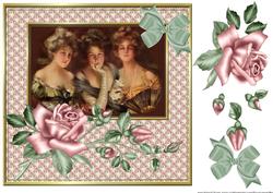 Beautiful Vintage Sisters with Romantic Roses