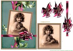Sweet Vintage Girl with Kitten