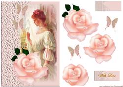Victorian Lady with Pink Roses