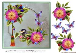 Wild Roses,butterflies and Robin Baby