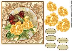 Golden Roses and Vintage Birds