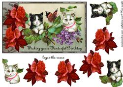 Vintage Birthday Cats and Roses