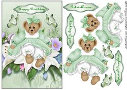 Birthday Bear in Green with Lillies