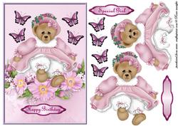 Birthday Bear in Pink Flowers