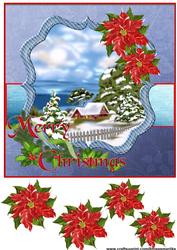 Christmas Snowscene Poinsettias