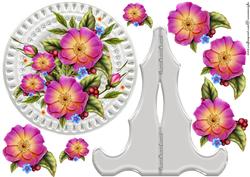 Ceramic White Plate and Stand Pink Roses
