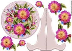 Pink Ceramic Plate and Stand Pink Roses
