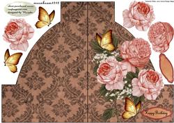 Abstract Shaped Card Antique Roses