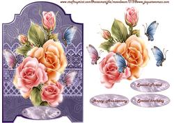 Screen Card Glowing Roses and Butterflies