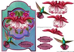 Screen Card Oriental Fuchsias and Bird
