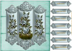 Panels Vintage Roses in Mint and Bleu