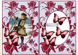 Vintage Winter Girl in Roses Frame