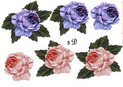 3 D Vintage Roses in Lavender and Pink