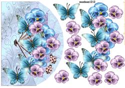 Fan Card Over the Edge Butterflies and Pansies