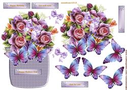 Flowerpot with Roses and Butterflies