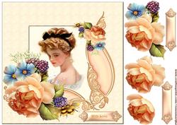 Vintage Girl and English Roses in Peach
