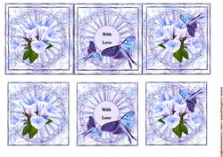 Large Dl Card Flowers in Bleu