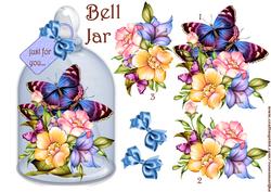 Bell Jar Card Flowers and Butterflies