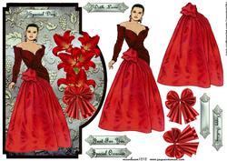 Scallop Elegant Lady in Red with Lillies