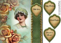 Vintage Girl with Hat and Roses