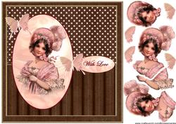 Edwardian Vintage Girl in Brown & Pink