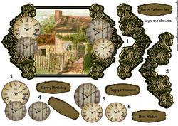 Birthday Male Card Cottage and Clocks