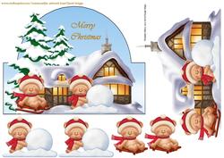 Arch Card Christmas Village Snowbears