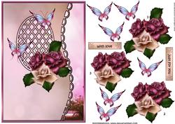 Scalloped S Edged Lattice Card Antique Roses