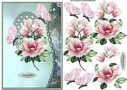 Scalloped S Edged Lattice Card Magnolia Blossoms