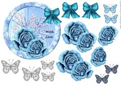 Round Topper Winter Roses in Bleu