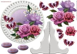 Porcelain Plate & Stand Gorgeous Roses