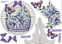 Porcelain Plate & Stand Roses Basket & Bflies