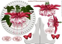 Porcelain Plate & Stand Fuchsia Beauty