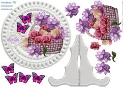 Porcelain Plate & Stand Roses Basket & Bflies