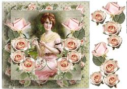 Vintage Lady & Pink Roses