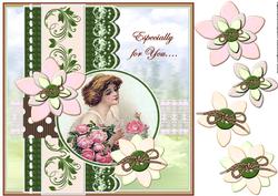 Scrap Card Vintage Lady & Roses