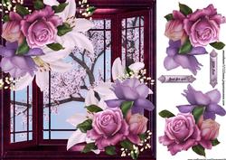 Window with Roses & Lilies