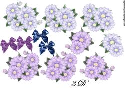 3 D Flowers and Bows in Bleu and Lilac