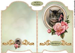 Screen Shaped Card Vintage Cat and Roses