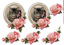 Vintage Cat & Roses Topper & Decoupage