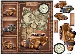 Male Card Vintage Car & Worldmap