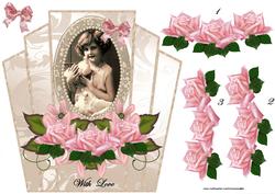 Art Deco Frame Vintage Girl & Roses