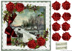 Vintage Christmas Snowscene in Broderie Frame