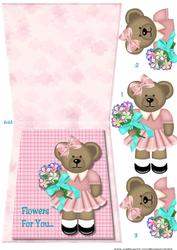 Tent Card Cute Teddie Flowers for You